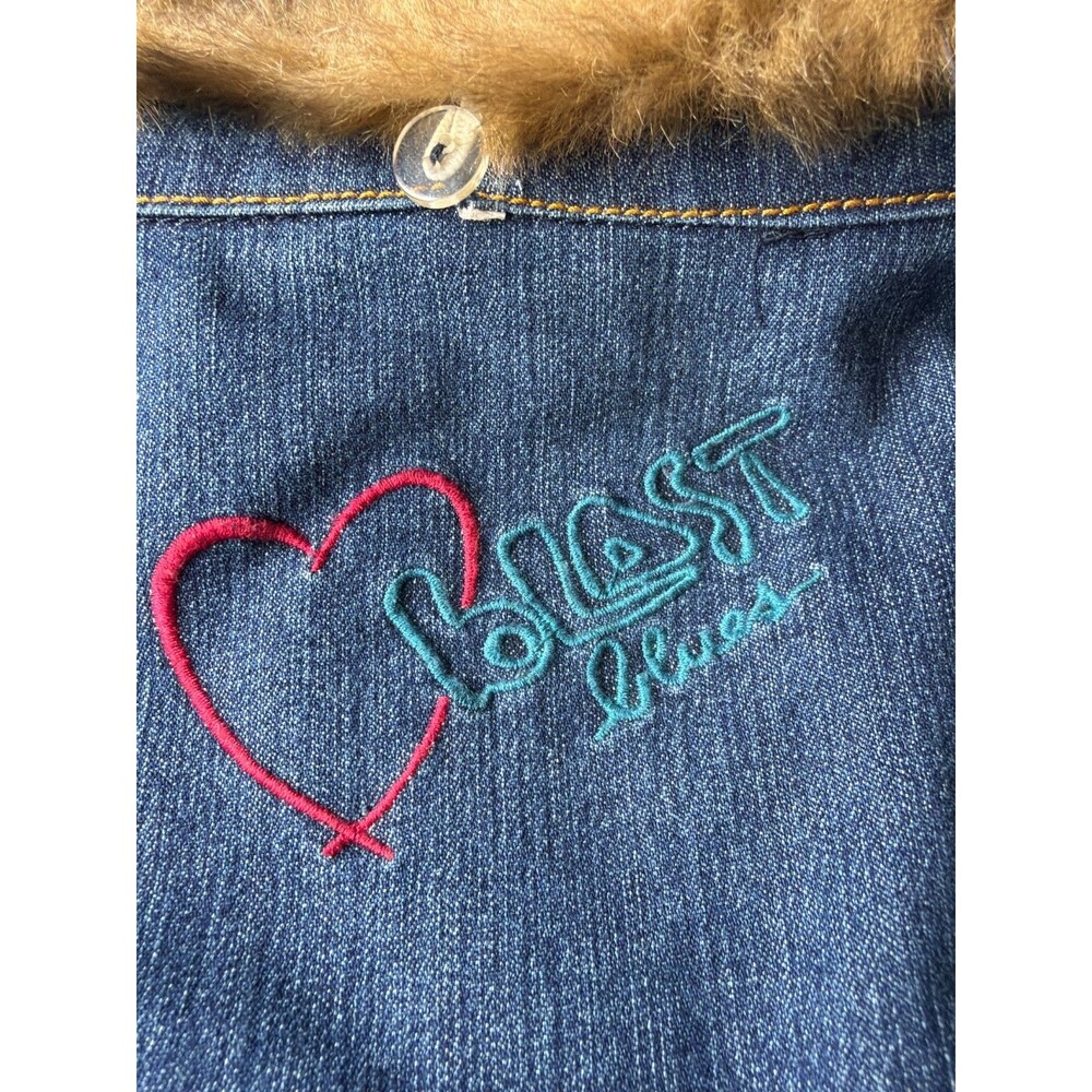 BLAST Denim Jacket Faux Fur Trim Women's M Blue Zip Front Winter Coat - Picture 8 of 10